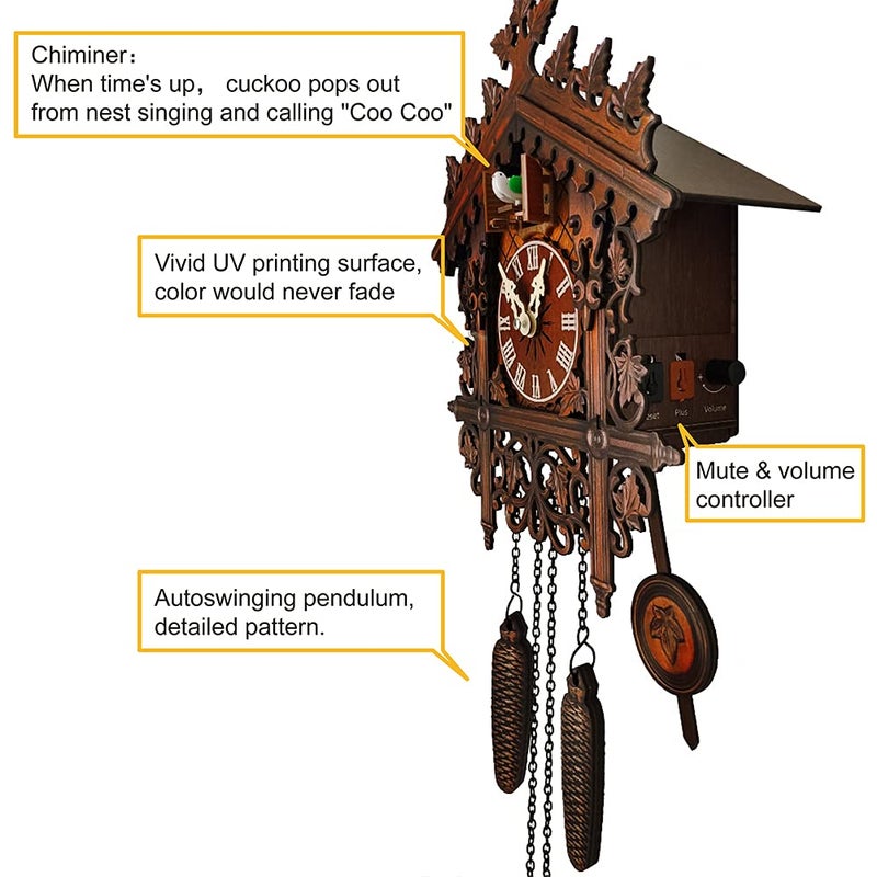 JoonieHouse Traditional Black Forest Cuckoo Clock, Newly Wood Coo Coo Clock Decorative Wall Clock with Pendulum and Chiming Function - Perfect Wall Clocks for Home Livingroom Decor - Image 3